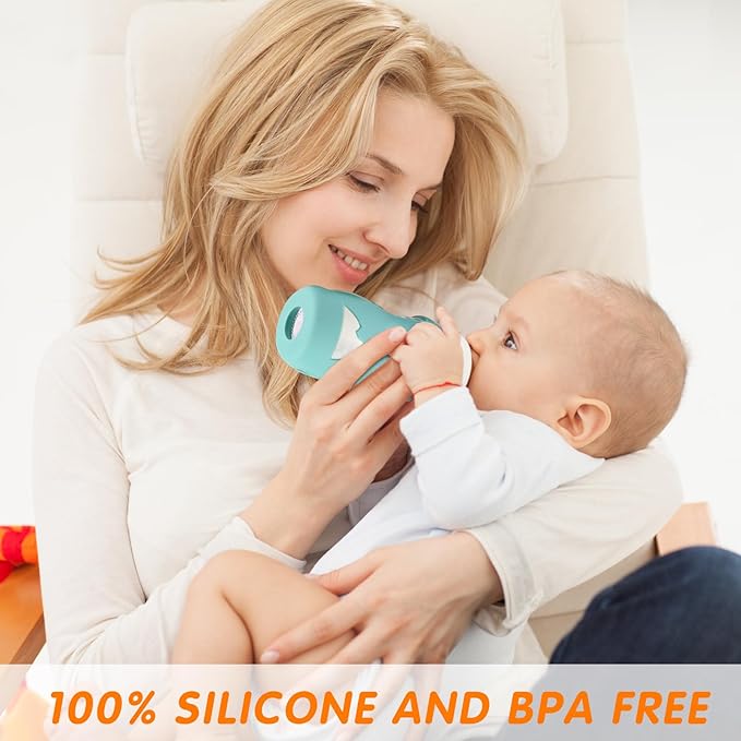 Silicone Sleeves for Avent Glass Natural Baby Bottle,3 Pack Bottles Shatter Proof Bottle Covers,Anti Flow Holder Compatible Baby Bottle 8 oz,BPA Free (Grey+Blue+Green)