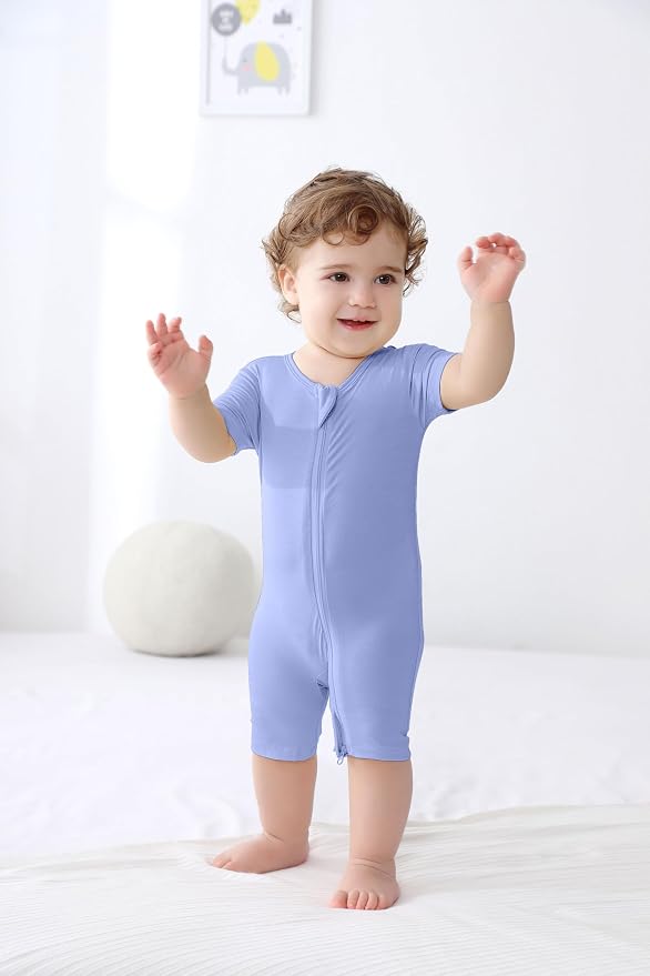 GUISBY Baby Rayon of Bamboo Short Sleeve Footless Zipper Romper 2 Pack | Soft - Image 3