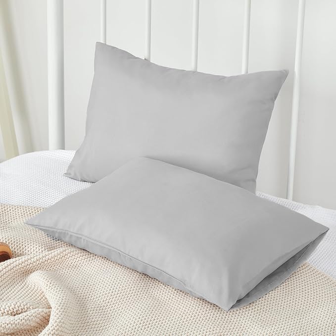 TILLYOU Toddler Pillowcase 2 Pack with Envelope Closure,13" x 18" Silky Soft Microfiber Travel Pillow Case Kids Pillowcases for Boys and Girls,Gray