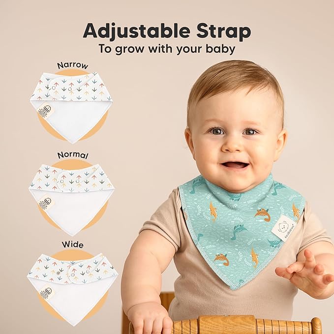 8-Pack Organic Baby Bandana Bibs for Boys, Girls - Super Absorbent Triangle Baby Bibs for Drooling and Teething Infant, 100% Cotton Extra Soft for Newborn, Infant 0-36 Months (Mesozoic)