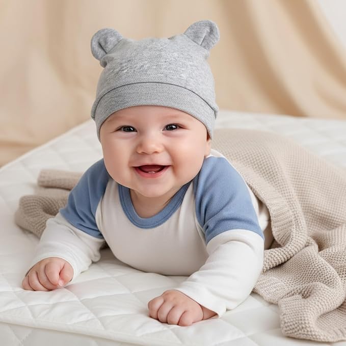 6 Pcs Baby Newborn Bear Ears Hats, Newborn Toddler Soft Beanie Hat - Image 4