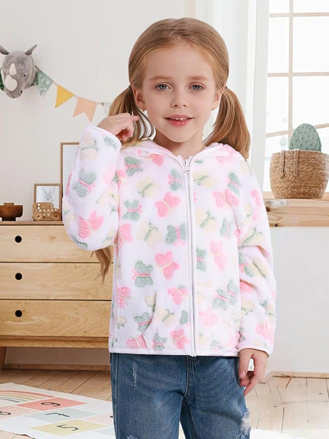 Toddler Baby Girl Fleece Jackets Fall Clothes Hooded Zip Fuzzy Coats - Image 3