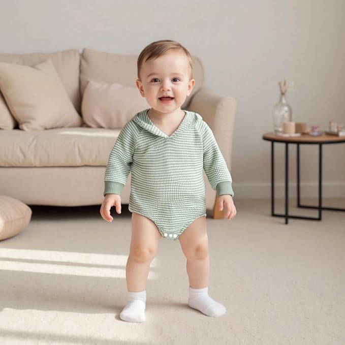 Baby Girl Boy Hooded Sweatshirt Long Sleeve Solid Color Romper Infant Baby Fall - Image 4