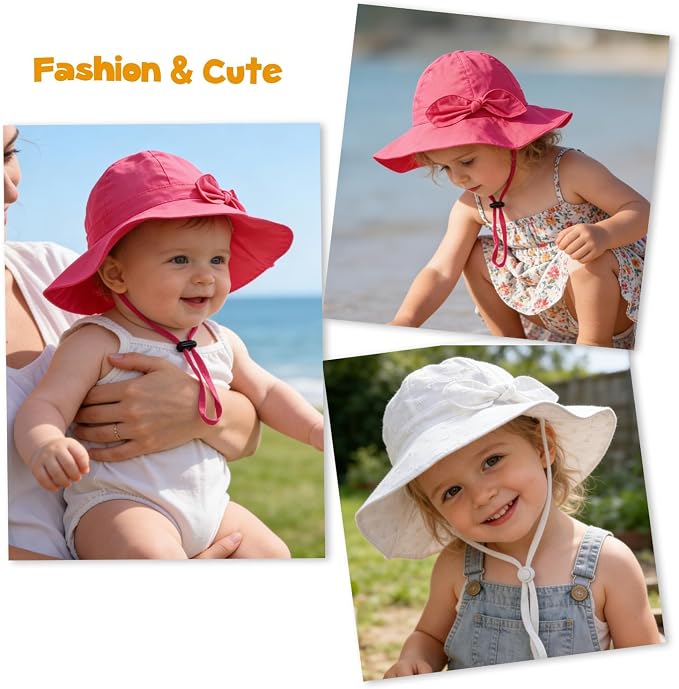 Baby Girl Sun Hat with UPF 50+ Outdoor Adjustable Beach Hat with Wide Brim - Image 7