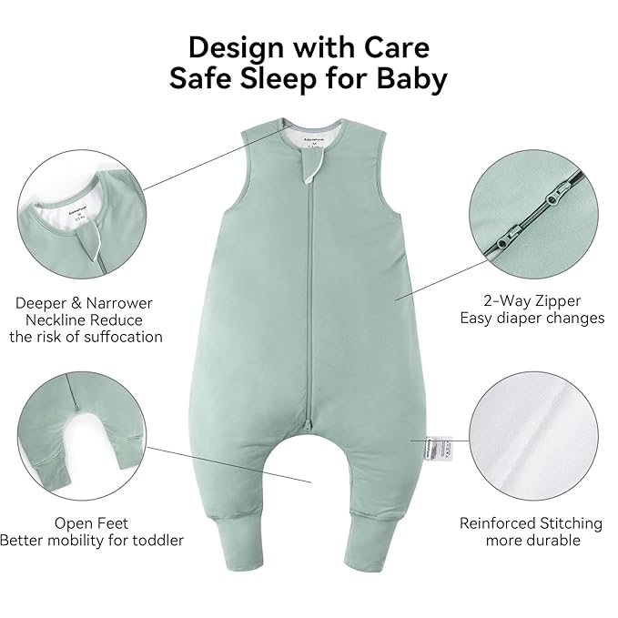 BubblePanda Rayon Made from Bamboo Toddler Sleep Sack with Feet 6-12 Months 0.5 Tog Ultra Soft Toddler Sleeping Sack Baby Sleep Bag Walker Wearable Blanket with Legs 2-Way Zipper Lightweight