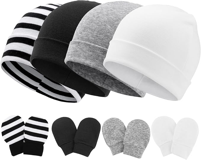 BQUBO Baby Hats and Mittens Infant Cotton Beanie Gloves No Scratch Set Newborn by DRESHOW