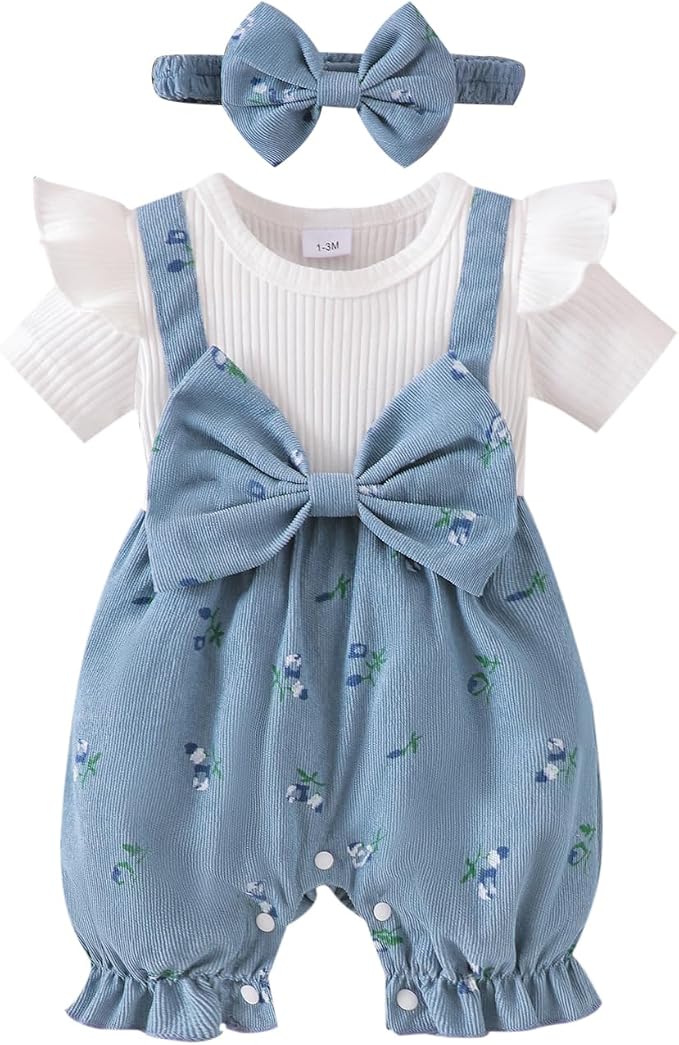 YINGISFITM Newborn Baby Girl Summer Clothes Short Sleeve Bubble Romper Bow by YINGISFITM