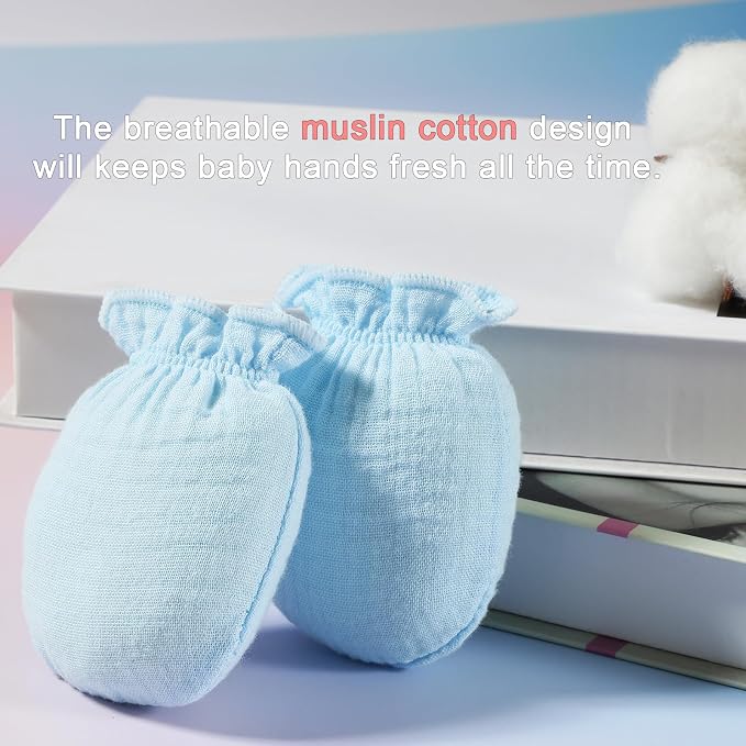 MOMSMENU Baby Mittens Newborn Muslin Soft No Scratch 0-6 Months 6-Pack | - Image 3