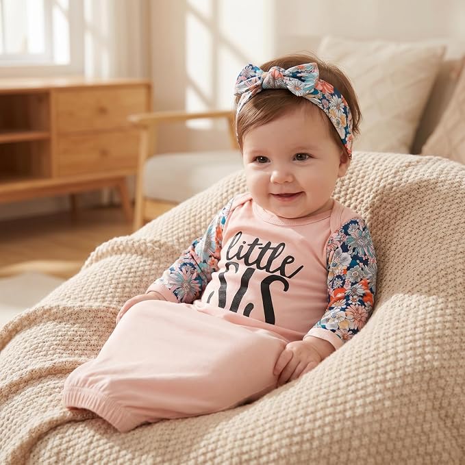 AMAWMW Newborn Baby Girl Little Sister Sleeper Gown Stripe Long Sleeve - Image 4