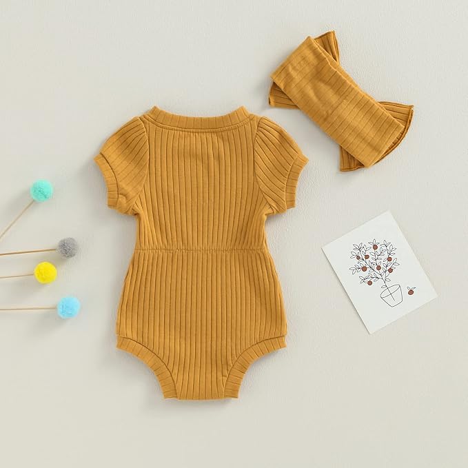 FOCUSNORM Baby Girl Summer Clothes Ribbed Short Sleeve Romper Solid Color - Image 4