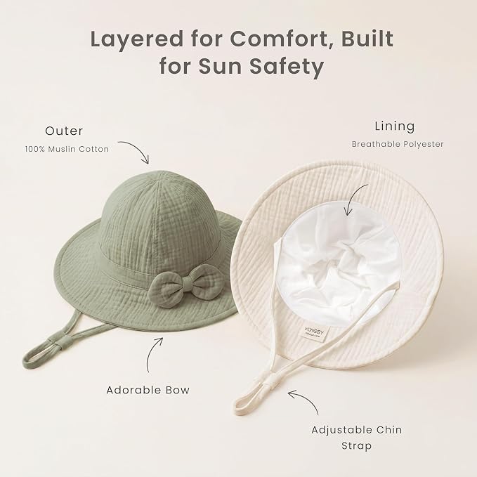 Konssy 2-Pack Muslin Baby Sun Hats - Image 6
