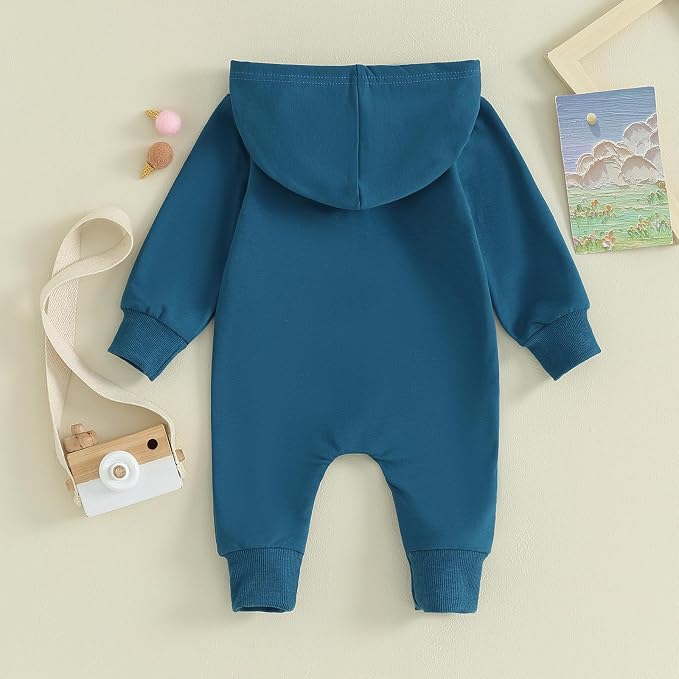 Infant Baby Boy Girl Clothes Solid Hoodie Romper Zip Up Long Sleeve Hooded - Image 3