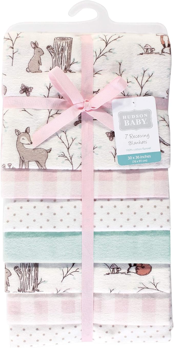 Hudson Baby Unisex Baby Cotton Flannel Receiving Blankets Bundle, Enchanted - Image 2