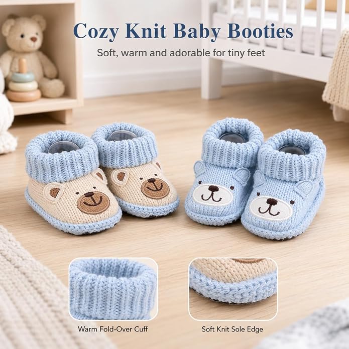 2 Pairs Baby Booties Newborn First Walkers Cozy Shoes Warm Knit Soft Booties - Image 4