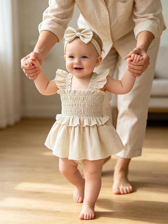 YOUNGER TREE Baby Girl Clothes Ruffle Romper Boho Dress Summer Cake Smash - Image 3