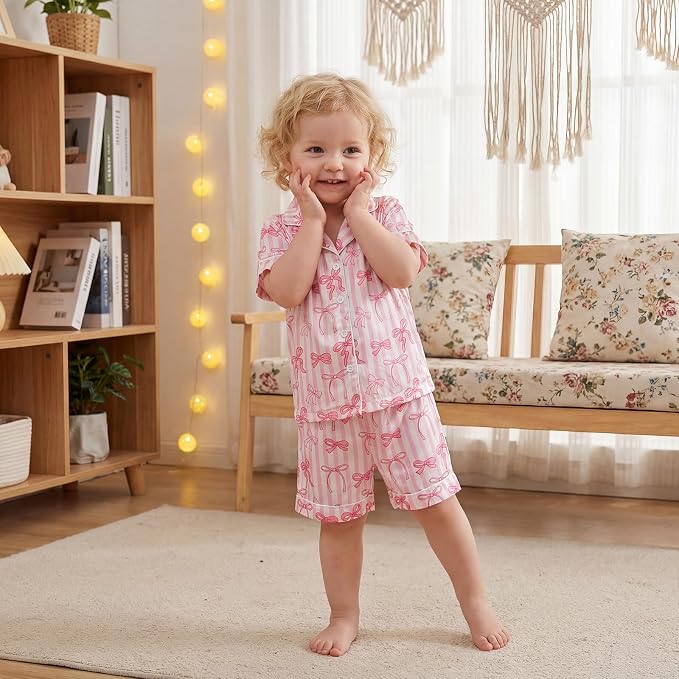 Kuriozud Toddler Baby Girl Pajamas Set Summer Floral Short Sleeve Button Down - Image 3