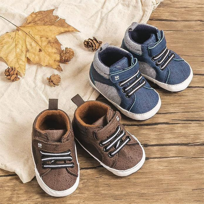 Meckior Toddler Baby Boys Girls High Tops Ankle Sneakers Soft Anti-Slip Sole PU - Image 3