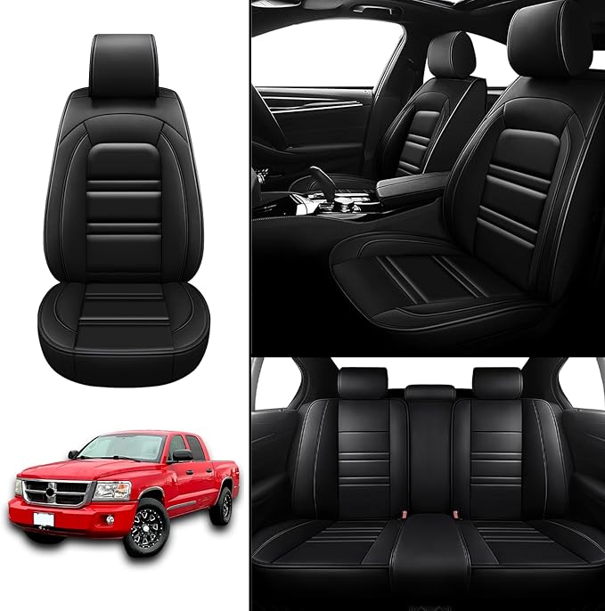 Seat Covers for Dodge Dakota 2000-2011 | 5-Seats Leather Seat Covers, Easy to Install Automotive Seat Covers Full Set (Full Set, Black)