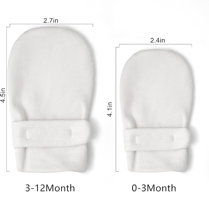 Newborn Baby No Scratch Mittens Stay On, 100% Cotton Breathable, Adjustable - Image 6