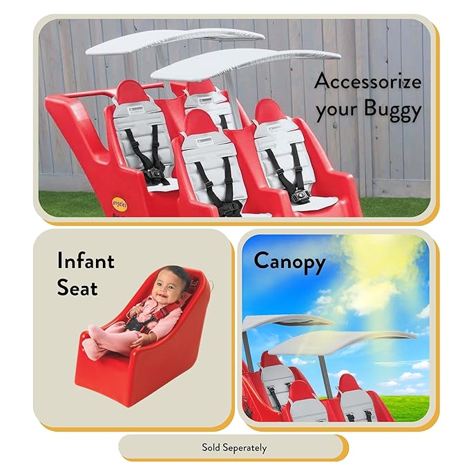 Children’s Factory 4 Passenger Bye-Bye Buggy, Red-White Seats, AFB6300F, Daycare or Preschool Stroller for Infants, Toddlers and Kids, Canopy Sold Separately