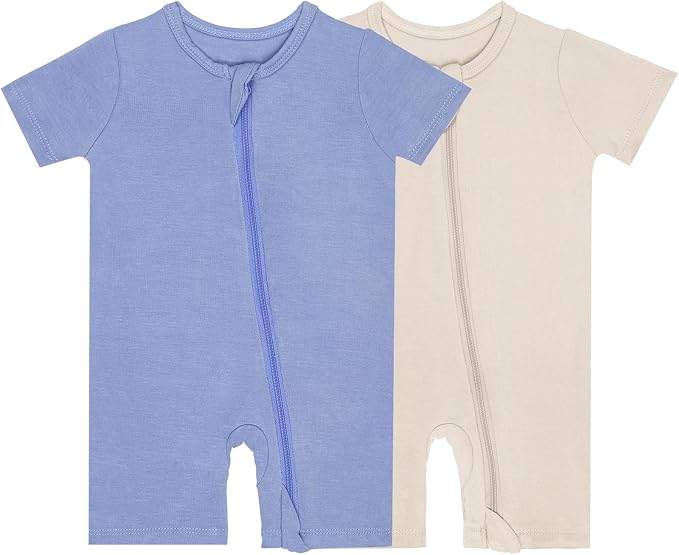 GUISBY Baby Rayon of Bamboo Short Sleeve Footless Zipper Romper 2 Pack | Soft by GUISBY