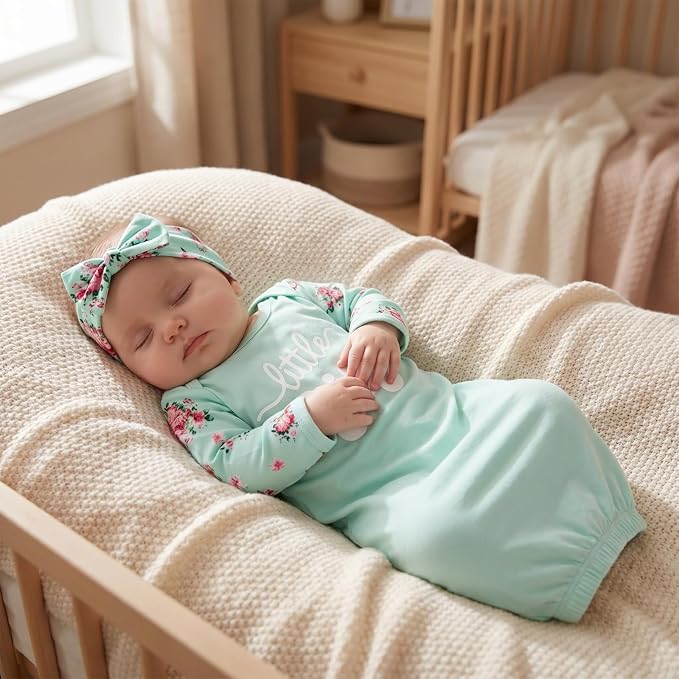 AMAWMW Newborn Baby Girl Little Sister Sleeper Gown Stripe Long Sleeve - Image 2