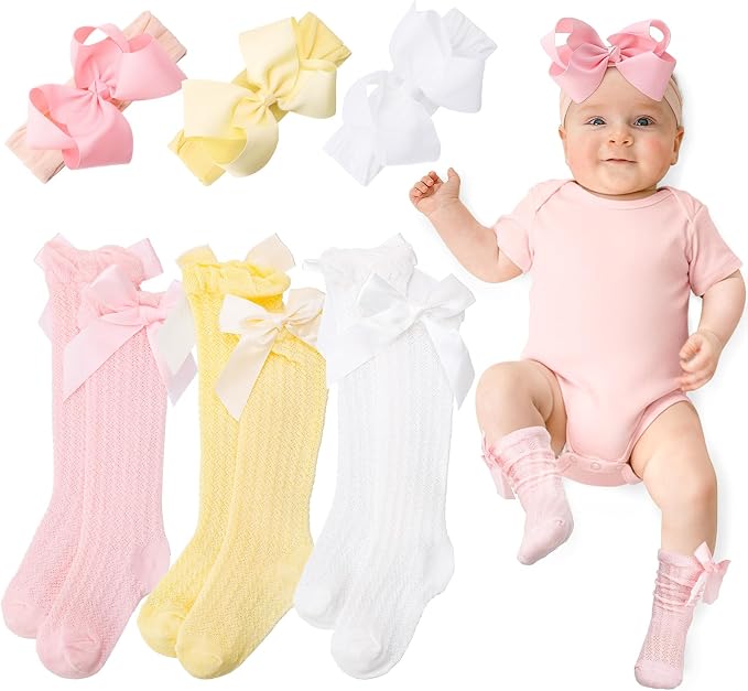 JATEBI Baby Big Bow Headband Knee High Socks Set by JATEBI