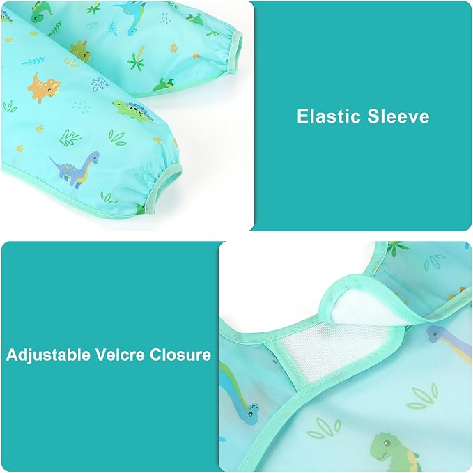 Accmor 4 Pack Long Sleeve Bibs, Baby Smock Waterproof Full Sleeved Bib - Image 3