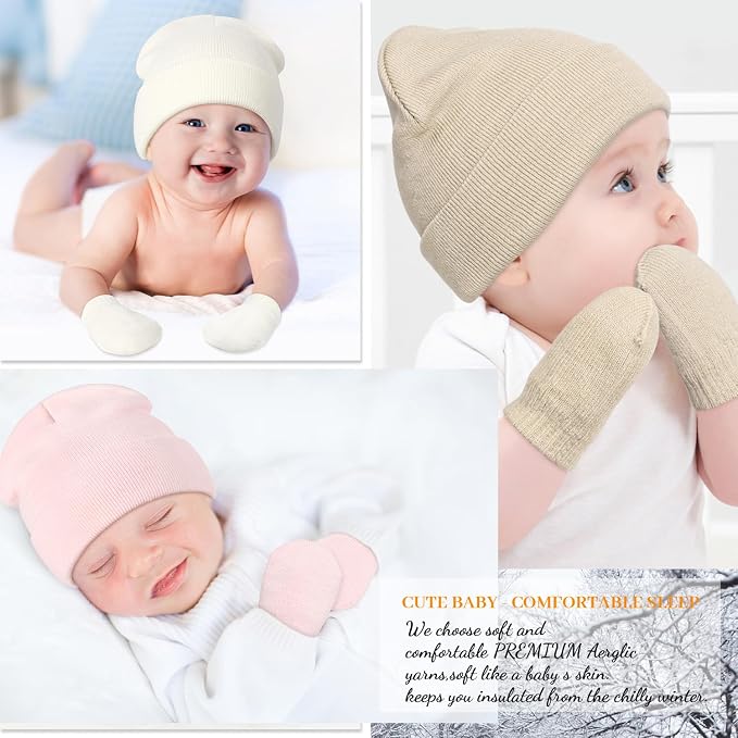 Baby Beanie Hat Gloves Set, Kids Winter Warm Knit Hat - Image 6