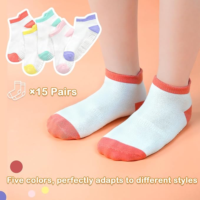 GRPSKCOS Non Slip Toddler Socks 15 Pairs Toddler Grip Anti Skid Low Cut Socks - Image 5