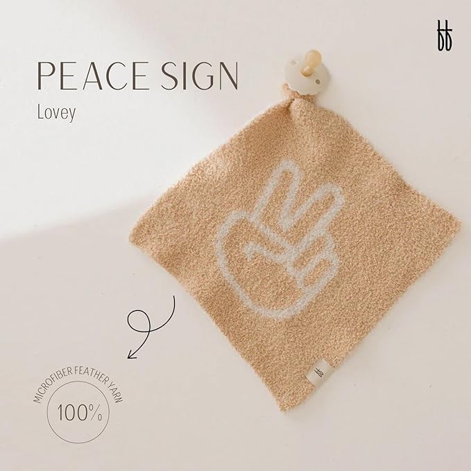 Forever French Baby | Lovey | Pacifier Holder | Lovey Gifts | Boy & Girl | Ideal for Age 0 Months & Up | Microfiber Feather Yarn (Peace Sign)