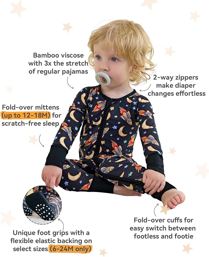babee Reshinee Bamboo Viscose Baby Footie Pajama, Zipper Sleeper Boys Girls | - Image 2