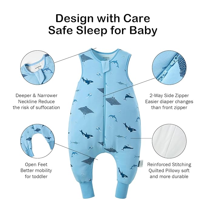 BubblePanda Rayon Made from Bamboo Toddler Sleep Sack with Feet 6-12 Months 1.0 Tog Ultra Soft Toddler Sleeping Sack Baby Sleep Bag Walker Quilted Wearable Blanket with Legs 2-Way Zipper Lightweight