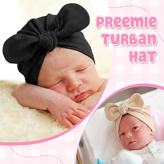 10 Pcs Preemie Hats Cotton Preemie Caps Bows Turban Premature Baby Boys Girls - Image 6