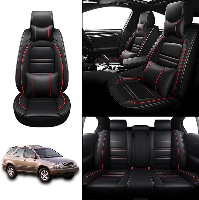 Car Seat Covers for Lexus Car rx300 1999-2003 | 5-Seats Seat Covers, Waterproof Seat Protectors, Automotive Seat Covers (Full Set with Pillow,Black&Red Line)