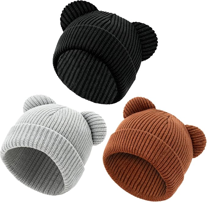 Baby Beanie Cute Toddler Winter Hat 3 Pack Soft Double Layers Knit Warm Cap by YukiniYa
