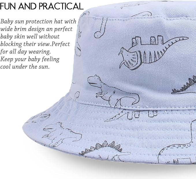 JANGANNSA Dinosaur Baby Boys Sun Hat Cotton Toddler Girls Bucket Hats Summer - Image 3