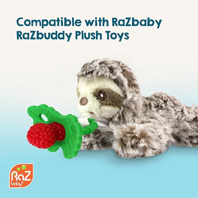 RaZbaby RaZberry Silicone Teether Pacifier – Teething Relief for Infants, Food-Grade, Hands & BPA Free, Natural Berrybumps Fruit Texture for Sensory Development, Freezable, 2-Pack - Dark & Light Blue
