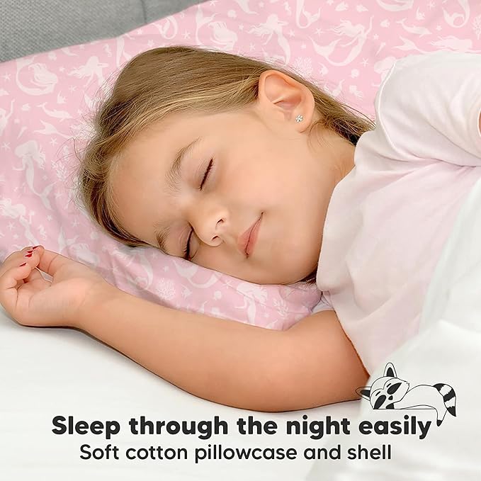 Toddler Pillow with Pillowcase - 13x18 My Little Dreamy Kids Travel Bed Pillows for Sleeping, Organic Cotton Small Pillowcase, Soft & Breathable, Machine Washable, Toddlers 2-5 Years Old (Mermaid)