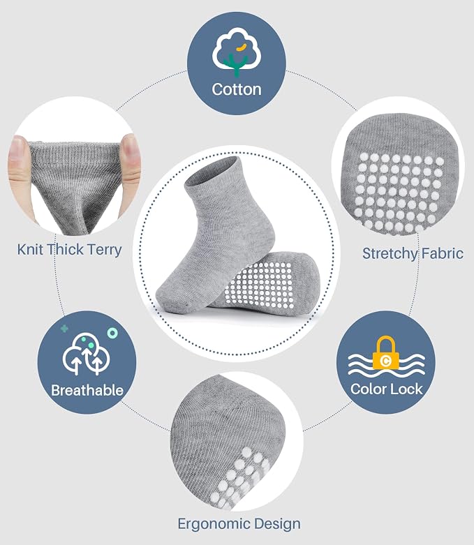 Baby Toddlers Crew Socks with Non-Slip Grip 12 Pack Cotton Stretch Socks | Soft - Image 6