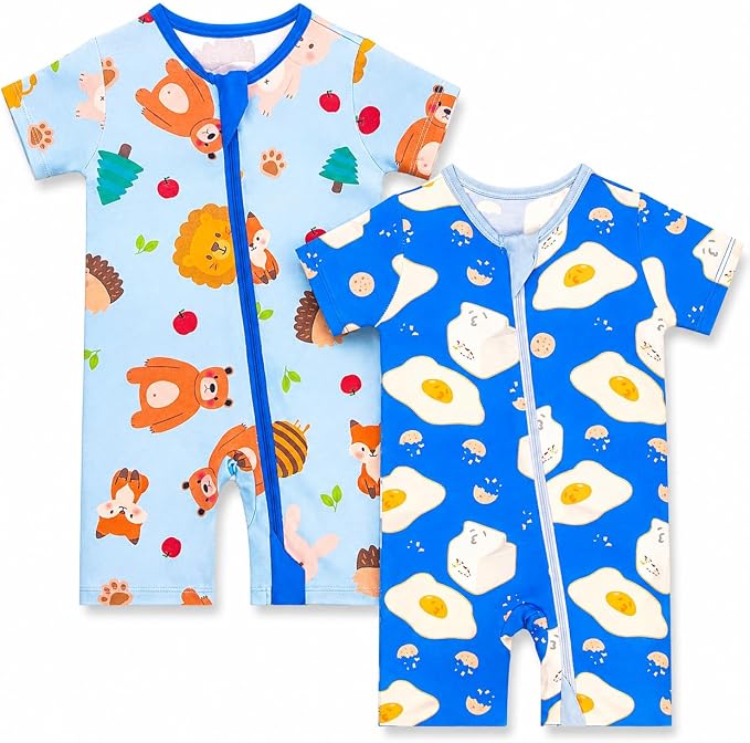 GUISBY Baby Rayon of Bamboo Short Sleeve Footless Zipper Romper 2 Pack | Soft by GUISBY