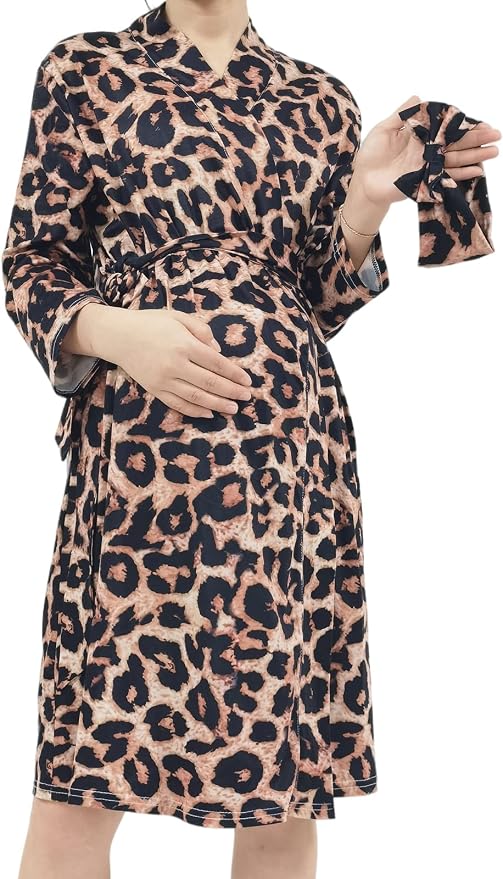 SUFEINI Maternity Robe and Matching Baby Swaddle Blanket Set, Mommy Robe - Image 6
