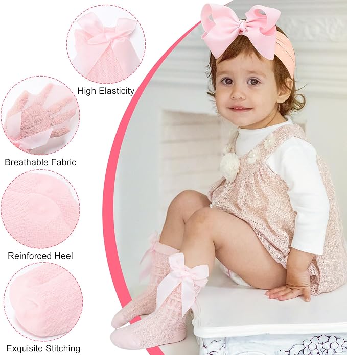 JATEBI Baby Big Bow Headband Knee High Socks Set - Image 2