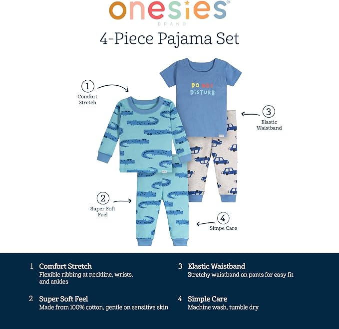 Onesies Brand Baby Boys Snug Fit 4 Piece Pajama Set - Image 6