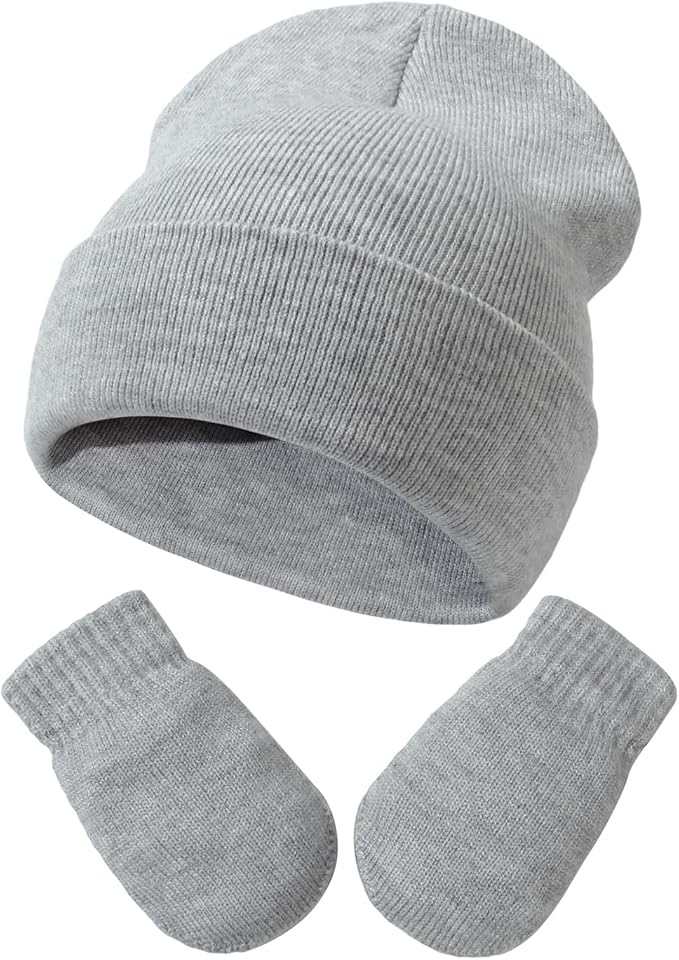 Baby Beanie Hat Gloves Set, Kids Winter Warm Knit Hat by DANMY