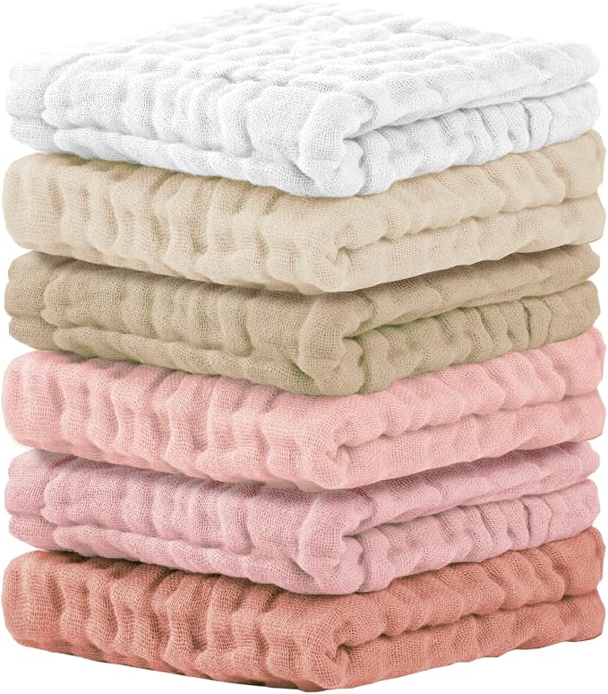 Cuddle Campus Baby Washcloths 6 Packs, Muslin Washcloths Baby, Cotton Burp by CuddleCampus