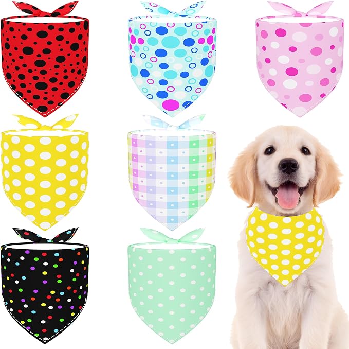 7 PCS Medium Polka Dot Dog Bandanas Hemming Seam Edge Dog Bandana by Bestwishforyou