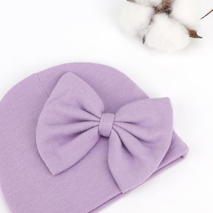 BQUBO Newborn Girls Hats Baby Hat and Mittens Set Infant Caps Bow Hospital - Image 5