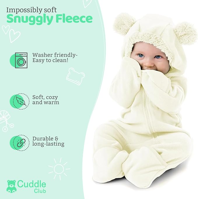 Cuddle Club Fleece Baby Bunting Bodysuit Hoodie, Newborn - Image 2