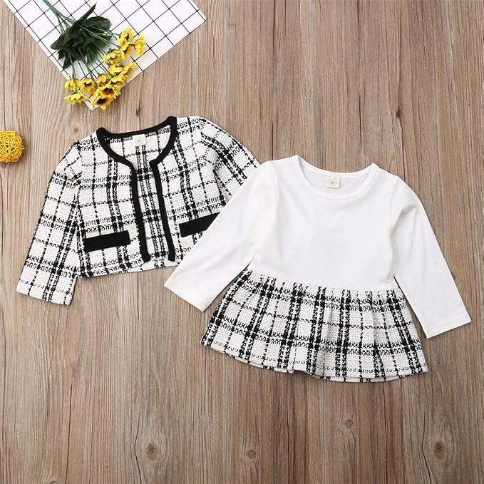 Toddler Kids Baby Girls Plaid Skirt Set Cardigan Jacket Coat + Tutu Dress Set - Image 4